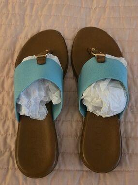 GENTLY WORN ITALIAN SHOEMAKERS ASHER TEAL ELASTIC BAND SANDALS SIZE 7